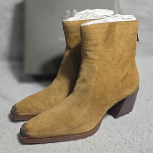 Vince Camuto Western Ankle Boots Distressed Look Back Zip Nutmeg‎ Brown 9M NIB